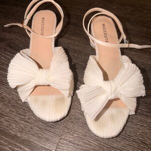 Women's Cream Bow Ankle-Strap Heels